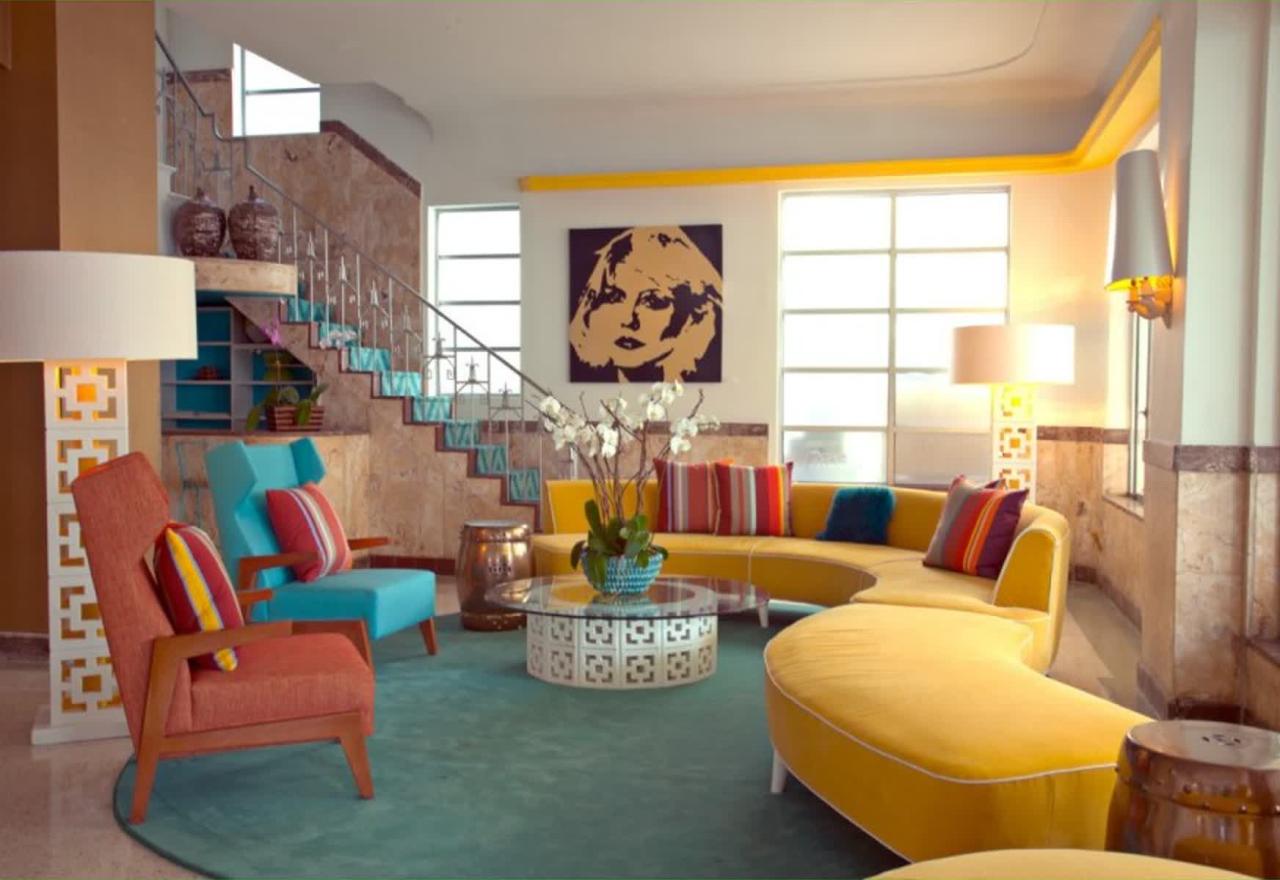 Retro room living modern vintage style orange mid century blue 60s decorating decor rooms mod teal furniture interiors kitschy items