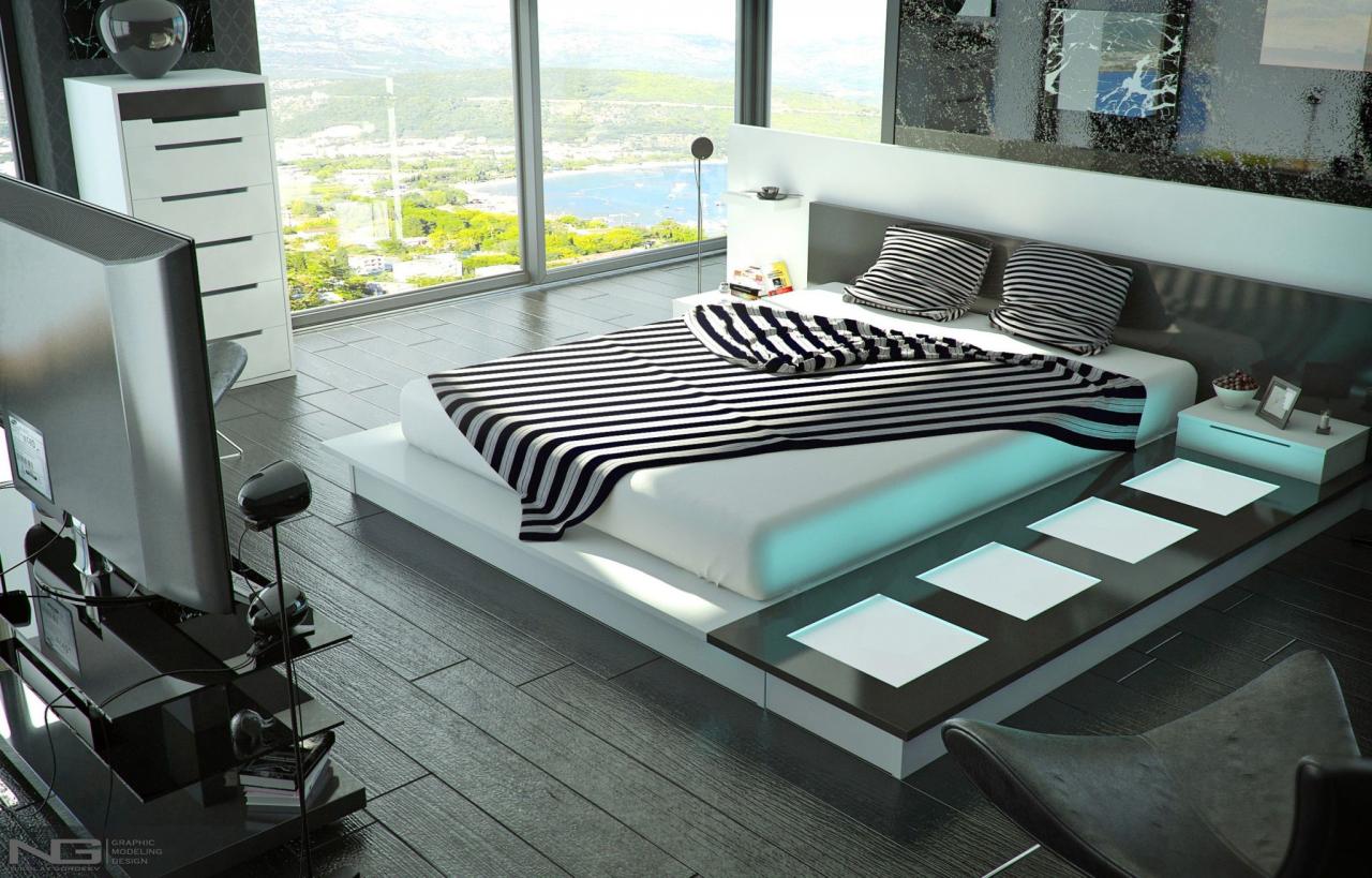 Tech high interior style bedroom overview