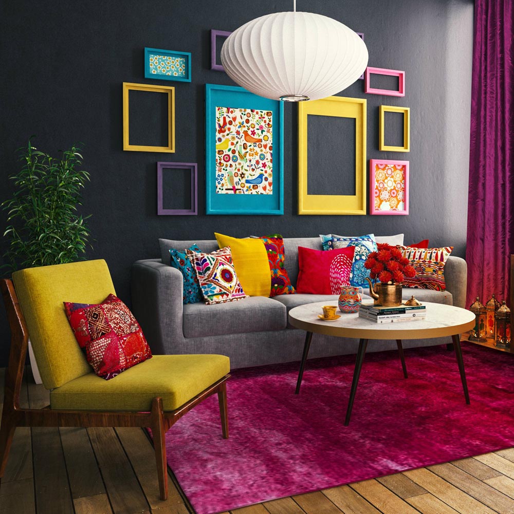 Living room colorful orange teal decor zebra bold eclectic color blue lovely rooms decorating walls ottomans sofa colors style ottoman