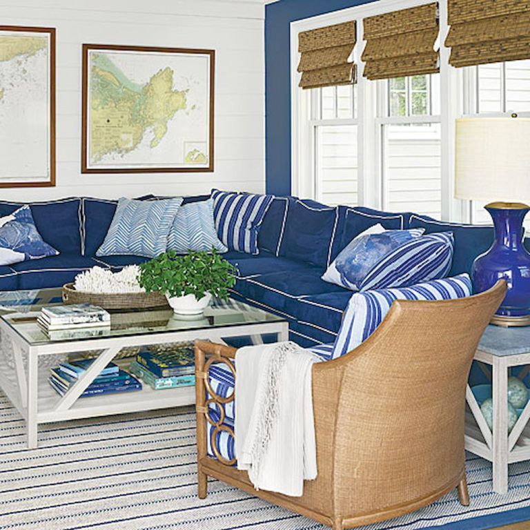 Living room nautical cape beach cottage blue cod interior decor style house coastal navy decorating rooms chic nantucket wainscoting lauren