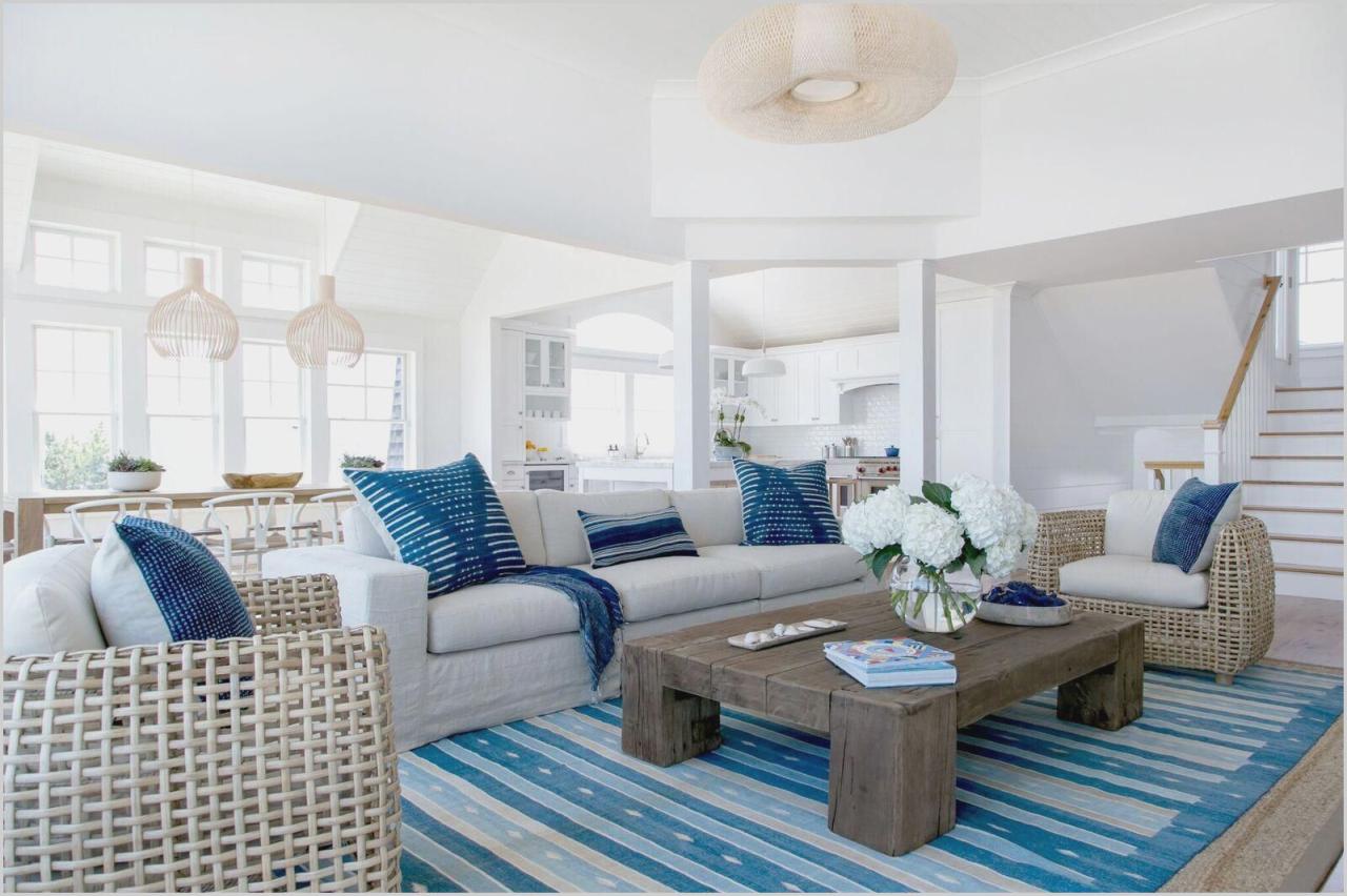 Nautical modern living room beach house dreams sofa navy