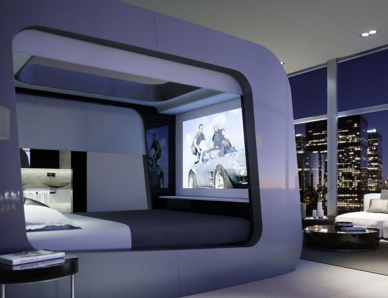 Bed smart tv tech built high modern hican dornob futuristic