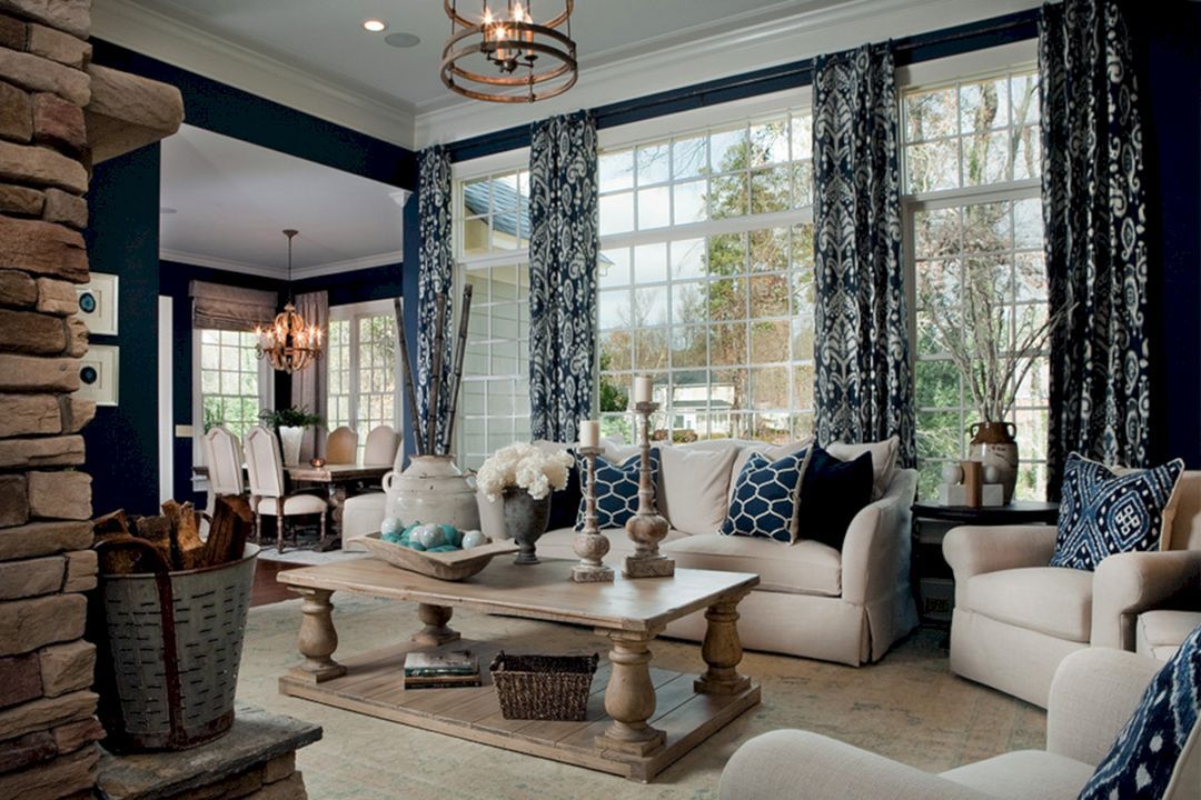 Navy And Brown Living Room