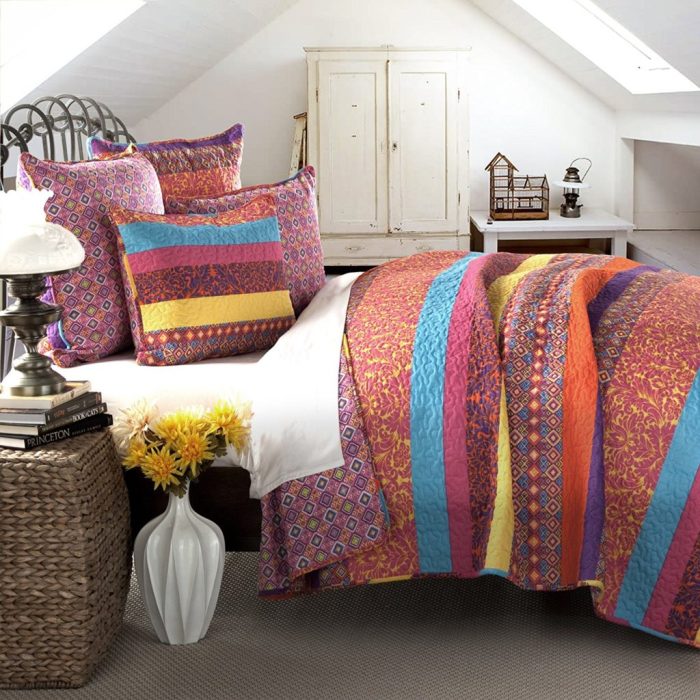 Boho decor set quilt lush piece stripe bedding bohemian fuchsia queen quilts coverlets style chic overstock sets pattern duvet comforter