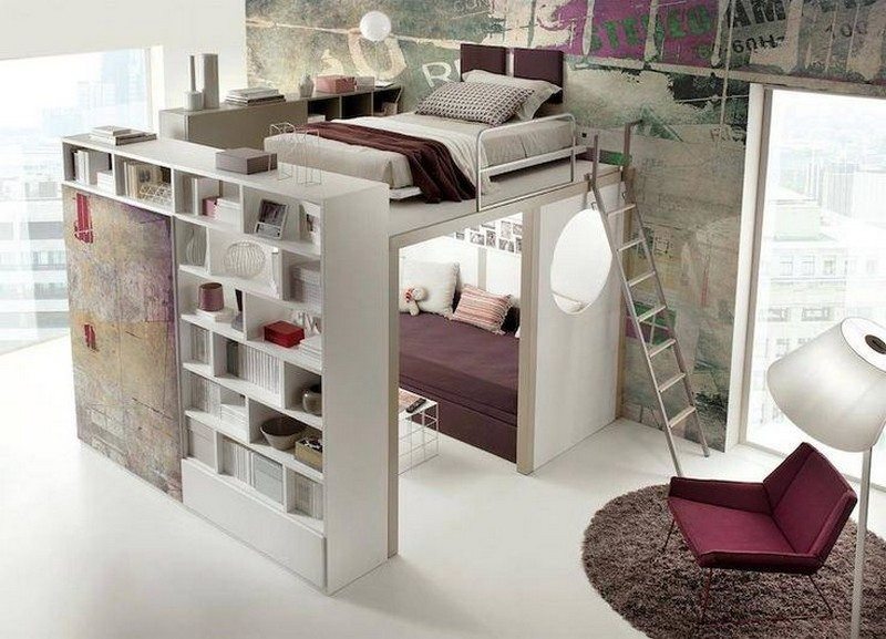 Bedroom beds space bunk furniture teen saving small wall designs girls bed orange color cool room bedrooms blue kids sea