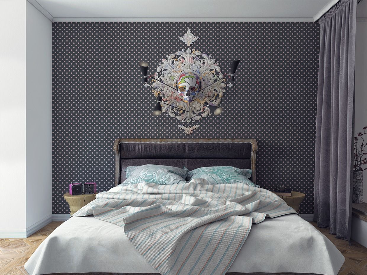 Bedroom scandinavian wall room geometric gingham duvet