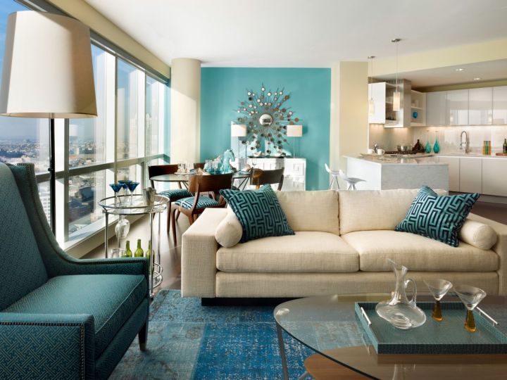Turquoise room living teal decor rooms furniture decorating couch blue sofa grey color gray walls interior family tan colors decorations