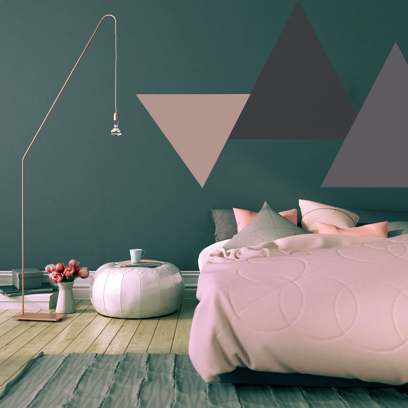 Geometric bedroom headboard wall trendy catching eye modern tape washi decor bed decorating patterns decal décor alternatives digsdigs room floor