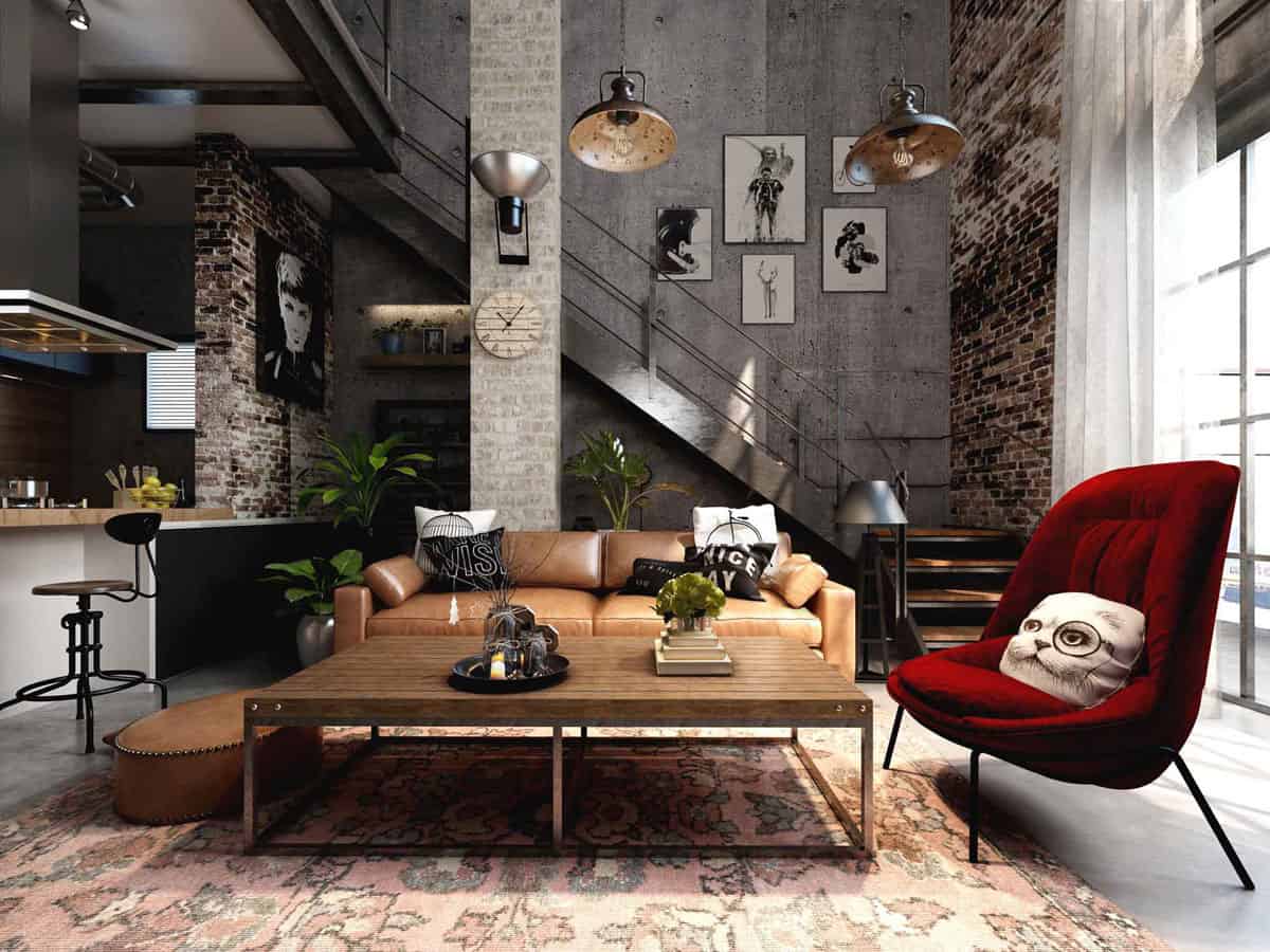 Living room loft urban industrial modern interior estrada designed decor rooms jon mcconnell houston