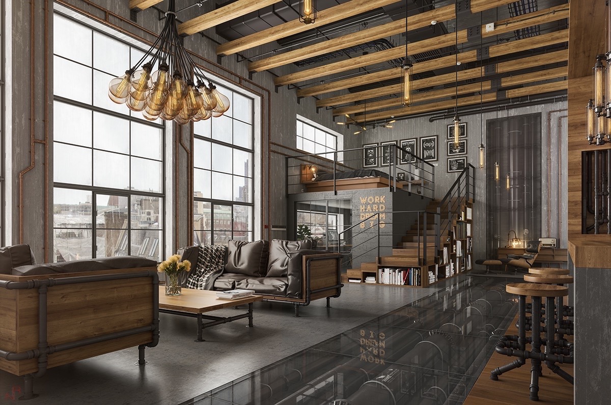 Industrial Style Living Room Design Ideas with Urban Flair